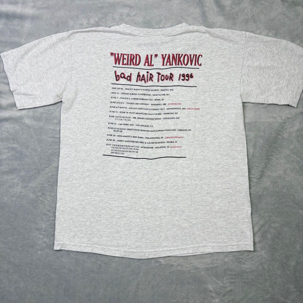 Vintage 1996 Weird Al Yankovic Bad Hair Tour Shirt Wild Oats Gray Large USA Made - Picture 9 of 12